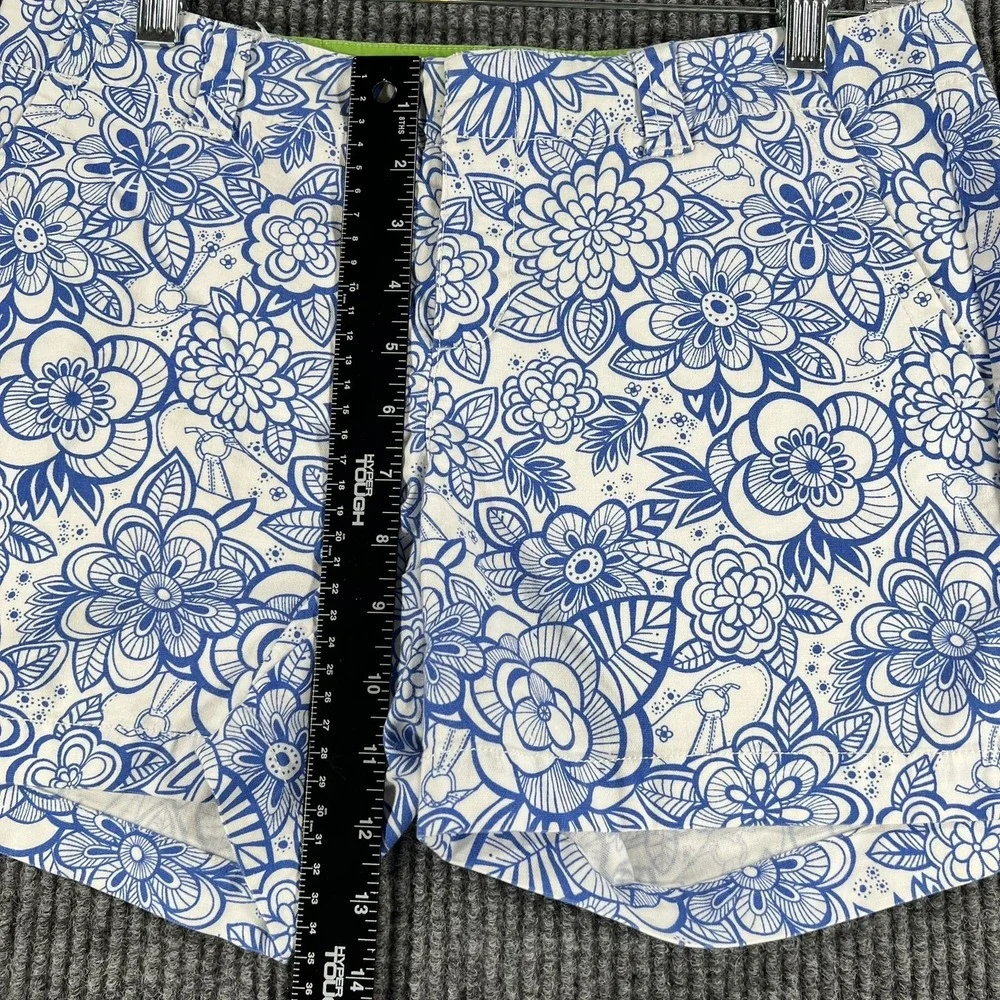 Lilly Pulitzer Shorts Womens 6 White Blue Floral Palm Beach Fit Stretch Cotton